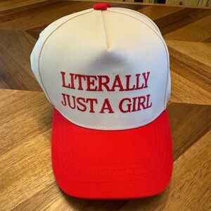 Red and White Cap with 'Literally Just A Girl'